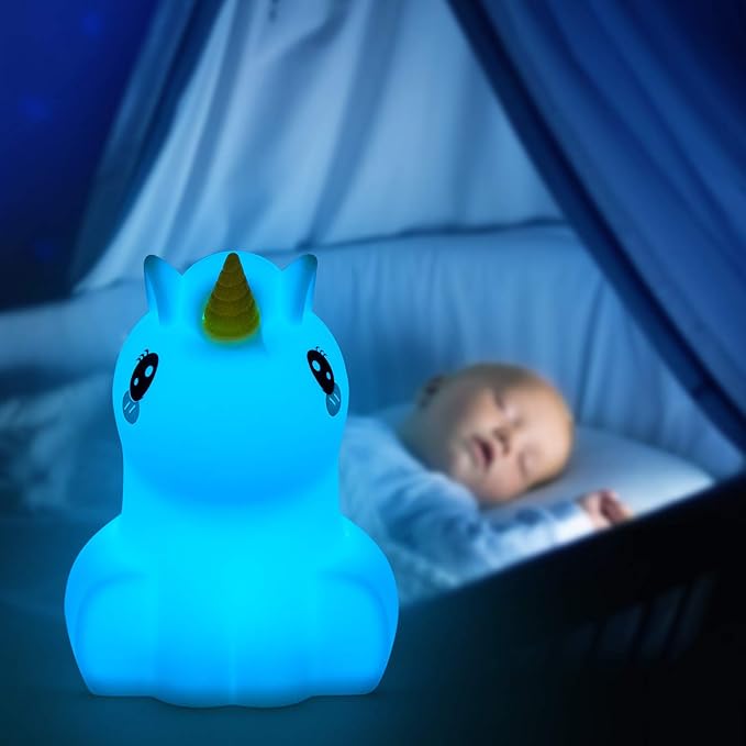 Night Lights Unicorn Nursery Lamp, Children Silicone Bedside Lighting Decorative Bedroom - Eye Caring, Adjustable Brightness & Color, Time Setting, Children's Gift Birthday Presents - Medium