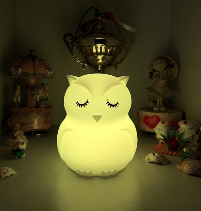 Large Owl Night Lights for Kids LED Nursery Lamp Children's Room Moon Bedside Lamp, Changeable Brightness & Color Child Table Night-Light, Lighting for Travel and Camping Child Gift - Large