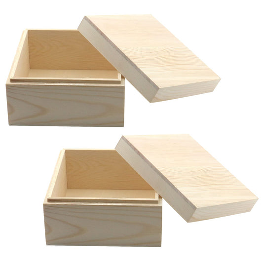 MY MIRONEY 2Pcs Wooden Unfinished Storage Box with Top Lid 4.72" x 4.72"" Square Wooden Pine Box DIY Craft Stash Boxes Gift Box for Arts Hobbies and Home Storage"