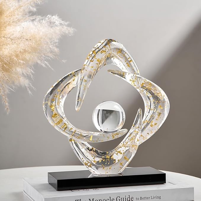Abstract Art Sculpture, Resin Gold Decorative Statue, Modern White Ornaments for Living Room, Decorativas Modernas for Coffee Table/Entryway/Office Collectibles (Gold foil)