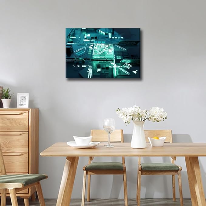 AI Canvas Wall Art Decor CPU Concept Pictures for Living Room Bedroom Decoration Computer Chip Painting Wall Art for Office Modern Artwork Poster Prints Framed Ready to Hang - 18x12in