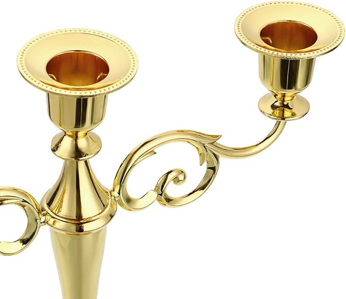 OwnMy 3 Arms Metal Candelabra Candlestick Silver European Elegant Candle Holder Candle Stand for Wedding Dining Table Christmas Party Home Decoration (Golden Tone)
