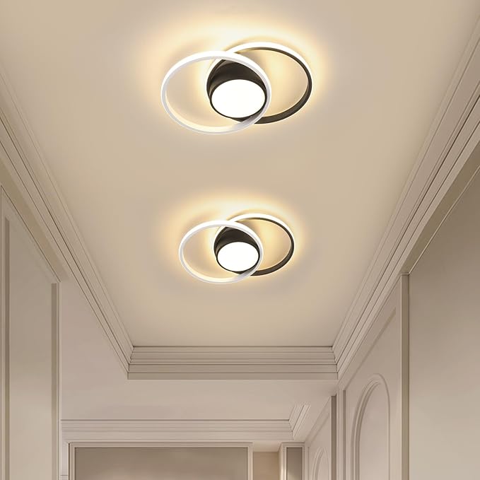 AUA Modern Ceiling Light, 39W LED Flush Mount Ceiling Light Fixture, 15.7" 3000K Round Close to Ceiling Lighting for Bedroom Hallway Dining Room Kitchen Entryway Black and White