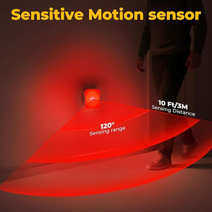 Red Motion Sensor Night Lights Rechargeable Battery Night Light Magnetic Red Light Night Lights for Sleep Aid, Bathroom, Hallway, Stair, Bedroom, Travel, 2 Pack