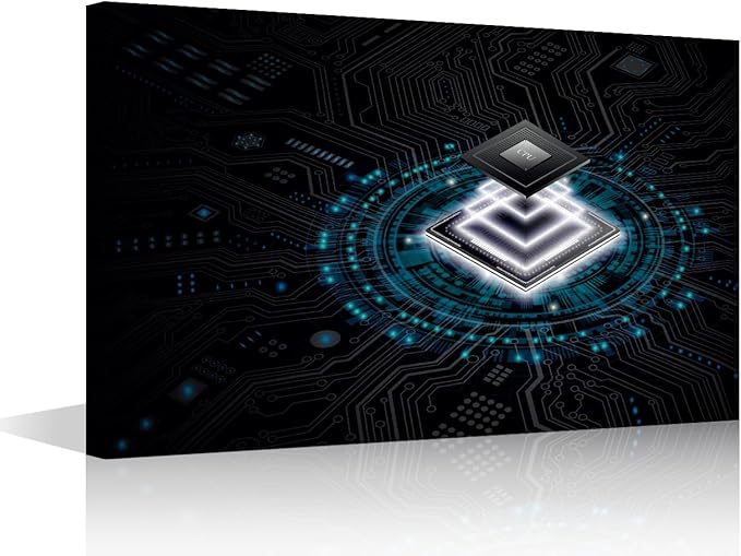 TUMOVO AI Canvas Wall Art CPU Concept Paintings Computer Chip Prints on Canvas Digital Age Modern Artwork Pictures for Living Room Bedroom Wall Decor Giclee Framed Ready to Hang, 36x24in