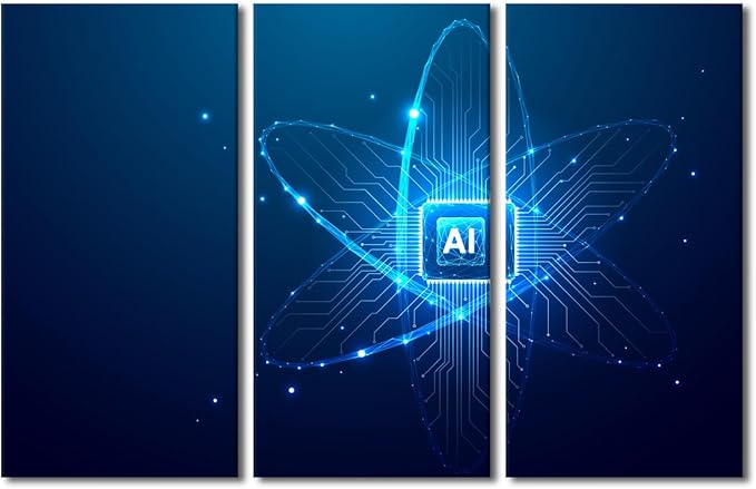 TUMOVO 3 Panels Wall Art - AI Intelligence Canvas Prints CPU Processor Canvas Wall Art AI Wall Art Bedroom Wall Decor Contemporary Home Decor Giclee Artwork Framed Ready to Hang, 60" Wx40 H