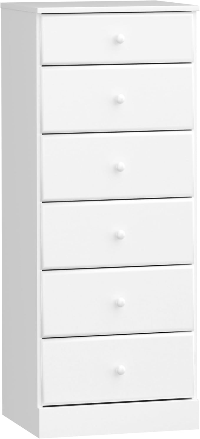 Prepac Astrid Tall White Dresser: 16.5"D x 19.75"W x 50"H, 6-Drawer Chest for Bedroom by Prepac - Perfect Chest of Drawers for Ample Storage