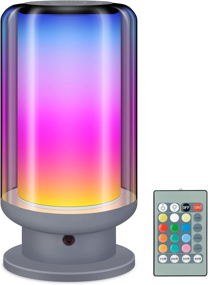 LED Color Changing Table Lamps, Dimmable Bedside Lamp with Remote, Plug in Desk Light Bedroom Lamp for Living Room-Grey