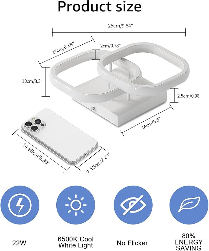 DELIPOP Small Ceiling Light, Square Modern LED Ceiling Light Fixture, 6500K Cool White Light Acrylic Hallway Light Fixture Ceiling Lamp for Hallway Kitchen Study Bedroom Living Room (White)