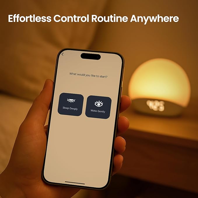 REACHER R7APP Smart Sunrise Alarm Clock with App Control, Custom Wake & Sleep Routines - Multi Sunrise Color, White Noise Sound Machine, Dimmable Display | Night Light, Screen-Free Sleep