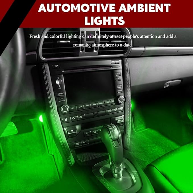 Car Interior LED Lights, Automotive Ambient Neon Light Kit with USB Port, Automotive Under Dash Decoration Night Lamp for Men and Women, 4 in 1 Decoration Lights for Car, Garden, Home, Part (Green)