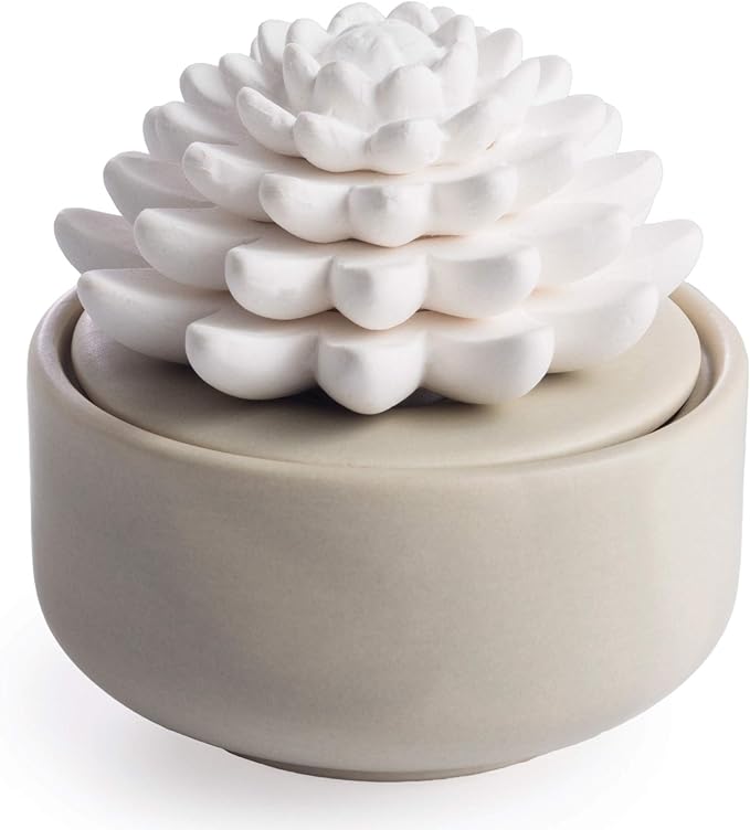 Airomé White Succulent, Porcelain Passive Essential Oil Diffuser (with 15ml Peppermint Essential Oil) – Non-Electric, Battery-Free, Improves Sleep, and Relieves Stress