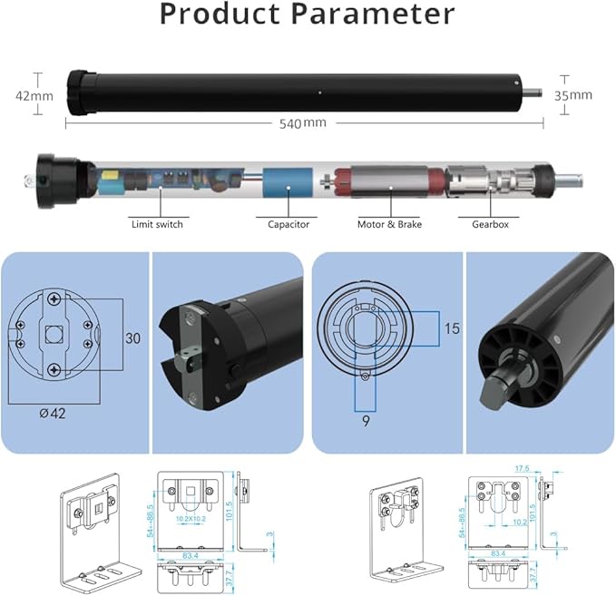 Wired Roller Shade Motor Kit with Remote Control, 35mm Electric Tubular Motor, High Torque Motorized Blinds Retrofit for Zebra, Roman Shades, 110V AC (6.0 N.m for Φ40mm (1.57") Groove Tube)