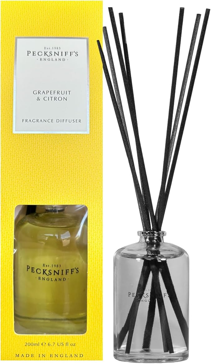 Pecksniff's Classic Reed Diffuser Set | Grapefruit & Citron Scent, Fresh and Zesty Fragrance Reed Diffusers for Home Office Decor | 200ml/ 6.7 fl oz