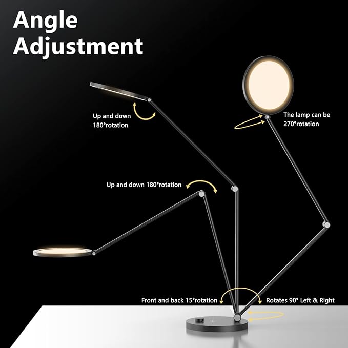 LED Desk Lamp for Home Office, Eye-Caring Modern Desk Light, 3 Color Temperature 10 Brightness Computer Light, Dimmable Desk Light with Memory & Timer Func, Metal Swing Arm Table Lamp (Black)