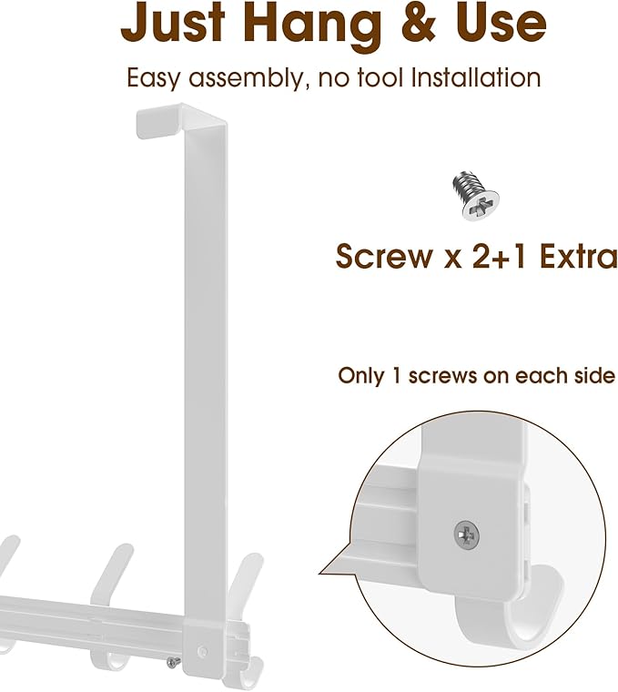 Long Over The Door Hooks Hanger with 15.75" Arms for Easier Access by Shorter, J16U, Perfectly Fits US Standard 1 3/4-inch Doors, Towel Rack Bathroom Organizer Holder, Rustproof, White