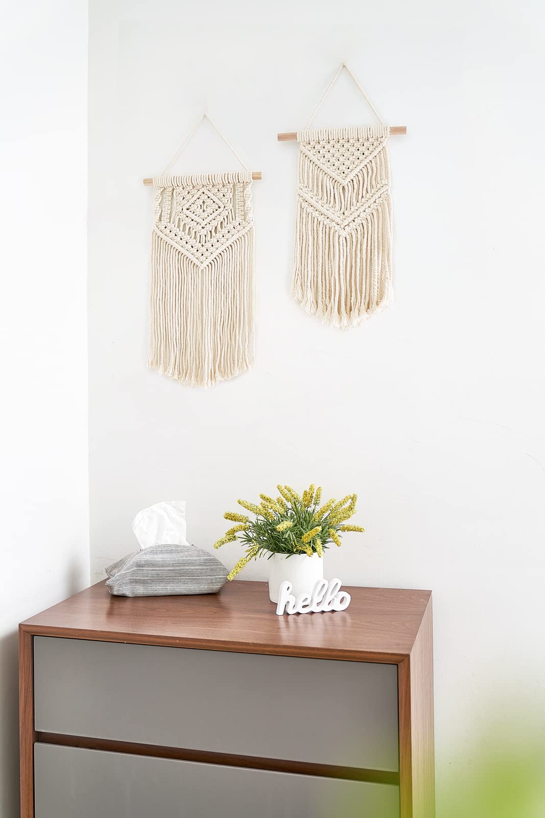 Dahey Small Macrame Wall Hanging 2 Pcs Woven Tapestry Wall Art Decor - Beautiful for Boho Home Bedroom Dorm College Classroom Decor, Apartment, Nursery, Party Decorations, 16.5" L x 10"" W and 17.5""x 10""W"