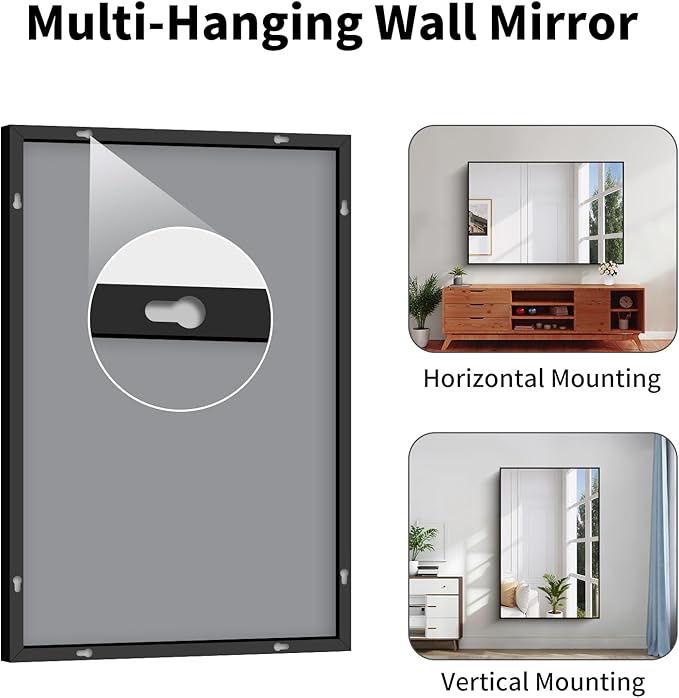 Koonmi Black Framed Bathroom Mirror - Shatterproof 36"x55" Tempered Glass, HD No Distortion, Horizontal/Vertical Mount, Modern Matte Aluminum Alloy Frame