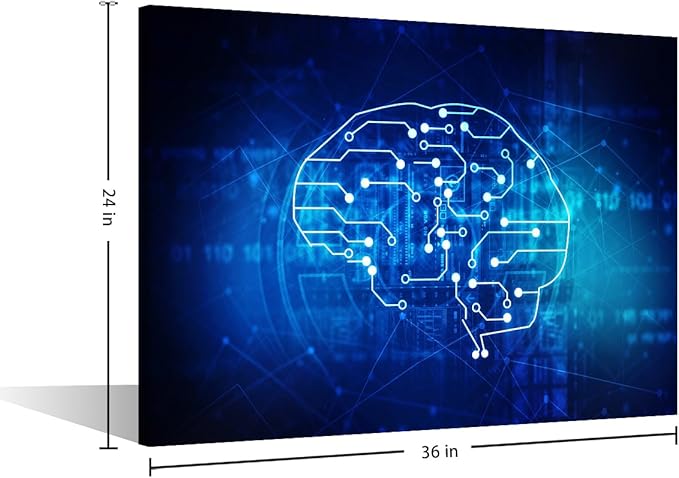 TUMOVO Canvas Wall Art for Living Room CPU Concept Large Wall Art Modern Artwork Artificial Intelligence Concept Contemporary Home Decor Ready to Hang for Bedroom Office 36x24in