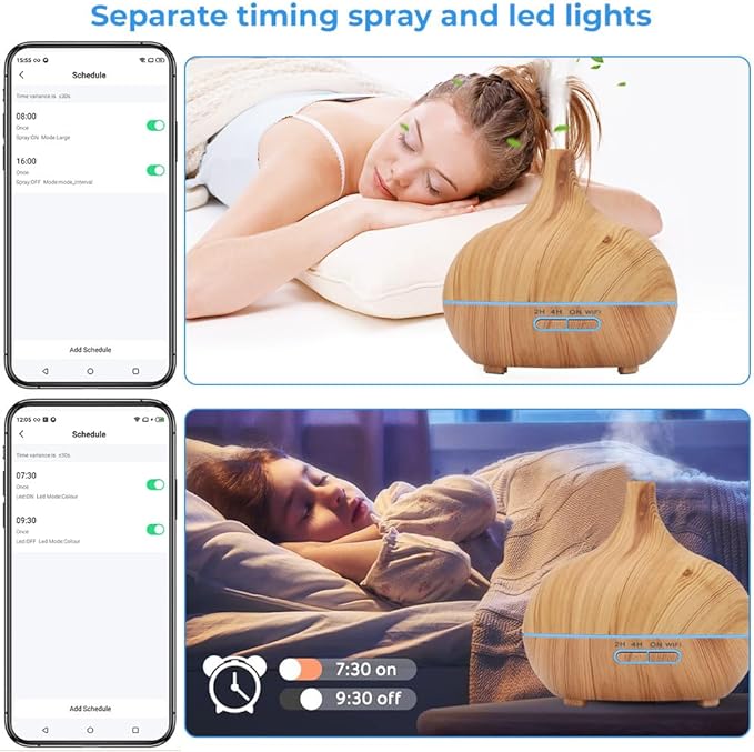 WiFi+Bluetooth Smart Essential Oil Diffuser Compatible with Alexa, Ultrasonic Aromatherapy Diffuser & Mist Humidifier with Voice & APP Remote Control, Schedule & Timer,RGB Light (US)