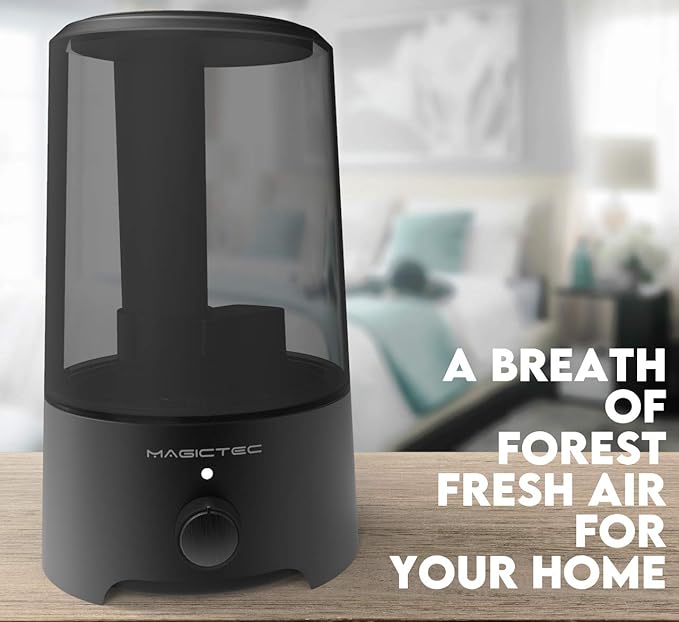 Magictec Cool Mist Humidifier, 2.5L Essential Diffuser for Bedroom and Baby, Adjustable Mist Output, Auto Shut Off, Super Quiet 360 Nozzle - Lasts Up to 24 Hours, Black
