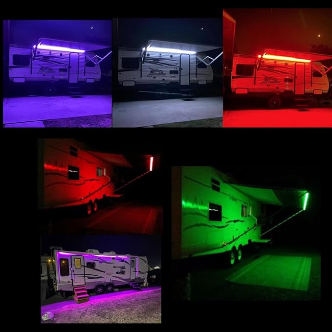 RV Awning Lights Kit, 20FT RGB Dimmable Waterproof 12V Camper Awning Strip Lights with APP/Remote Control, Sound Music Sync, RV Exterior Lighting for Party Motorhome Travel Trailer