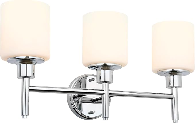 Design House Aubrey Transitional 3-Light Indoor Bathroom Vanity Light – Above The Mirror, Dimmable, Damp Listed – Frosted Glass and Polished Chrome – Design House, 589770