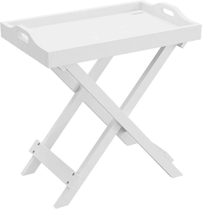 Folding TV Tray Table - Contemporary Side Table with Removable Tray Top for Food Serving, Decor, or Meals - Portable End Furniture for Living Room, Bedroom, or Home Office by Lavish Home (White)