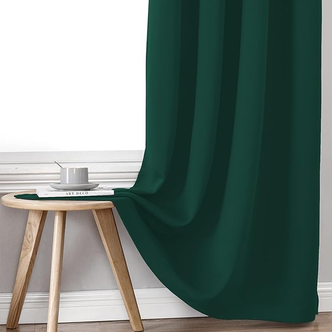 ChrisDowa 100% Blackout Curtains 108 inch Long for Bedroom with Black Liner, 2 Thick Layers Total Blackout Thermal Insulated Grommet Window Curtains 2 Panels Set (Forest Green, 52 x 108 Inch)