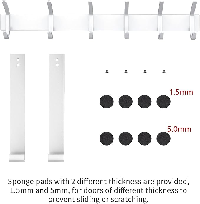YUMORE Over The Door Hooks, Heavy Duty Over Door Hanger Stainless Steel for Coats Robes, Hanging Towel Rack Back of Bathroom Bedroom Door, Long Arms Easy Reach, White