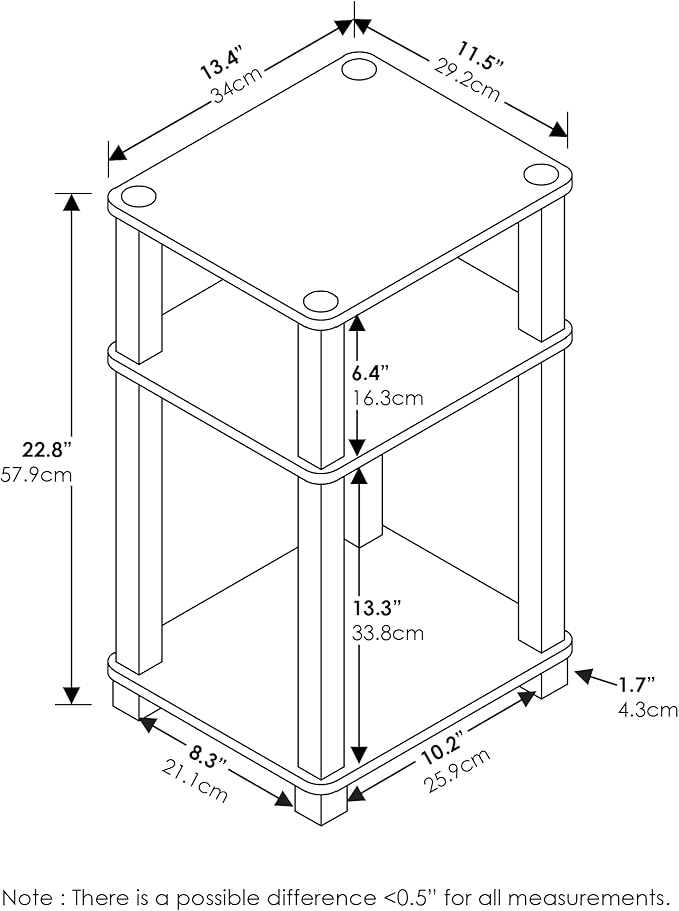 Furinno Just 3-Tier Turn-N-Tube End Table/Night Stand/Bedside Table, 1-Pack, Amber Pine/Black