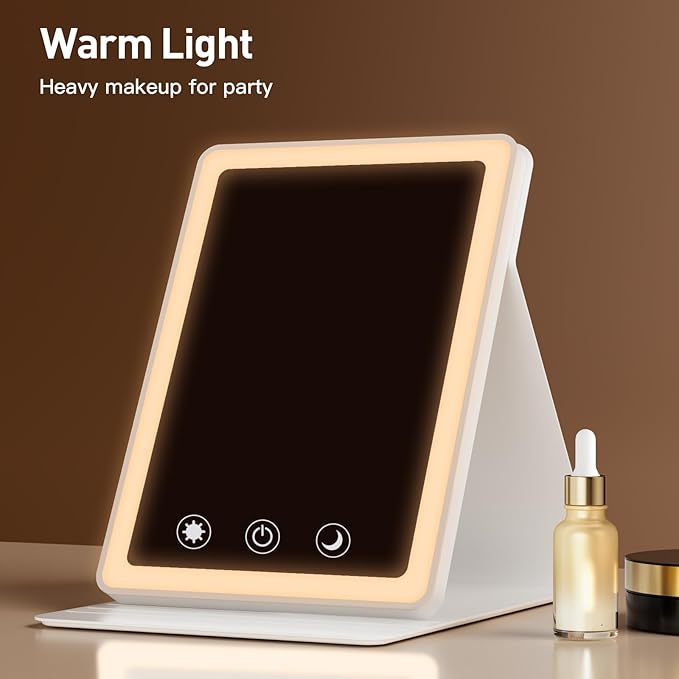 (2 Pack) 2025 Rechargeable Travel Makeup Vanity Mirror with 72 Led Lights,Portable Lighted Beauty Mirror,3 Color Lighting,Dimmable Touch Screen,Tabletop LED Folding Cosmetic Vanity Mirror Desk Table