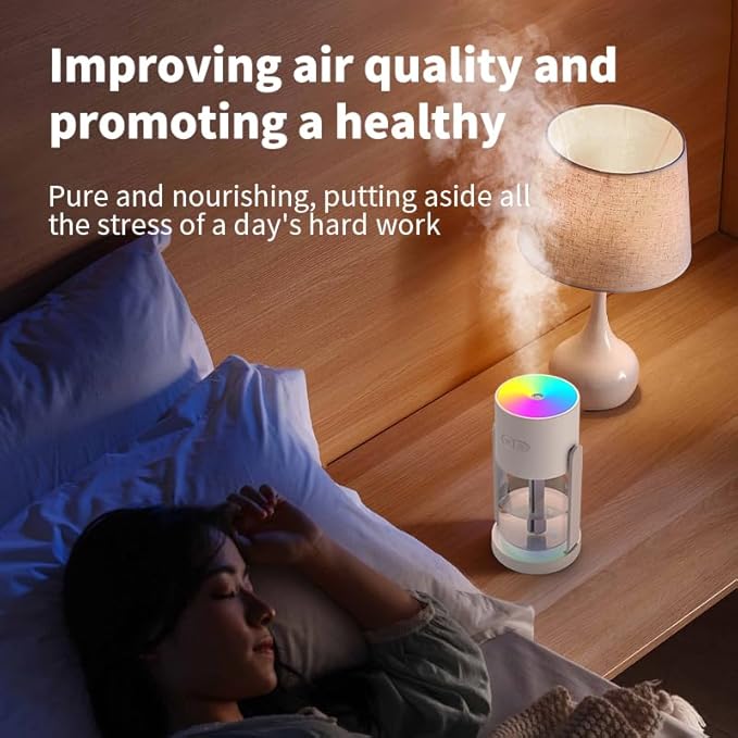 280ml Portable Shake Head Humidifier with Color LED Night Light, USB Personal Desktop Humidifier for Car, Home, Office, Travel, Auto Shutoff, Ultra-Quiet