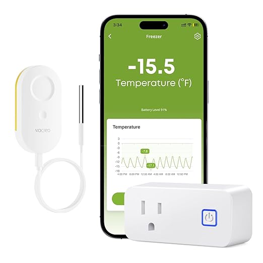 MOCREO WiFi Freezer Thermometer with Alarm, Wireless Refrigerator Temperature Sensor with Remote App Notification, Email Alert, 2 Years Free Data Export, for Home Kitchen Fridge Hot Tub