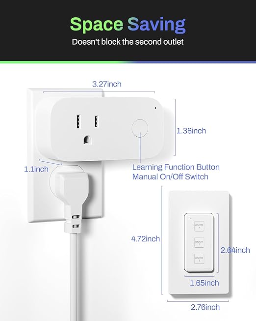 BN-LINK Wireless Remote Control Outlet Switch – 3-Outlet Kit with Magnetic Remote & Wall-Mount Holder, Remote Plugs for Lights & Appliances, Outlet Remote Control Wireless, Up to 100 ft Range