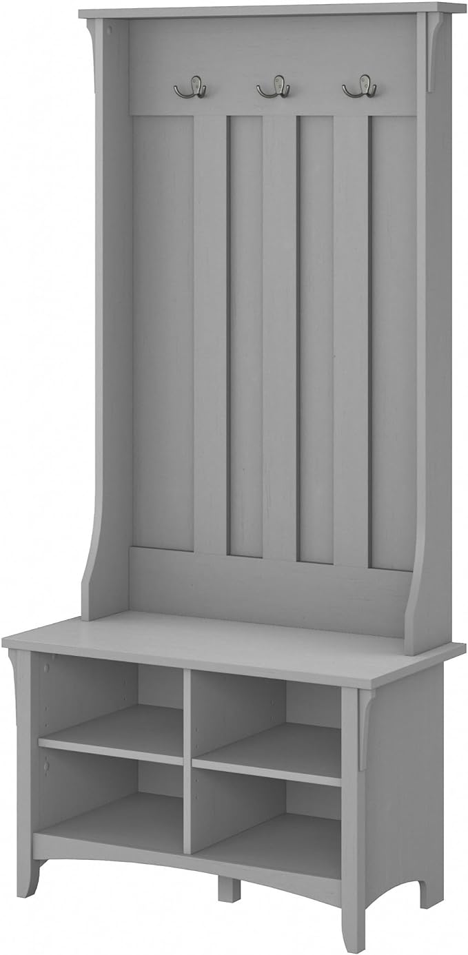 Bush Furniture Salinas Hall Tree with Shoe Storage Bench in Cape Cod Gray