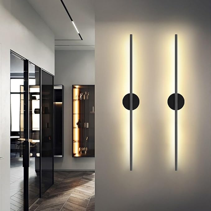 Indoor Long Wall Light Modern LED Minimalist Sconce with Motion Sensor Interior Acrylic Black Lamp Inside Fixtures Living Room Bathroom Front Door Bedroom