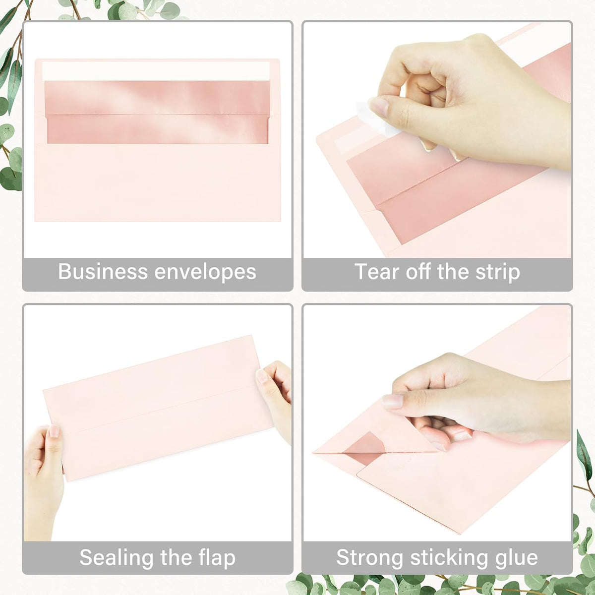 200 Pack #10 Business Envelopes, Self Seal Standard Blush Pink Envelopes with Rose Gold Foil Lining for Secure Business & Legal Mailing, Office, Checks, Letter, Invoices, 4 1/8 x 9 1/2 Inches