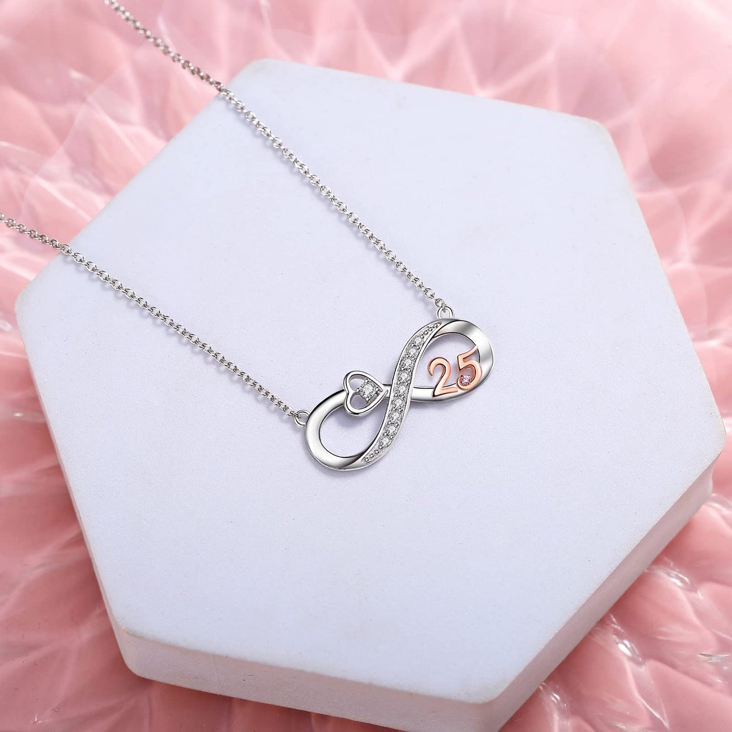 URMWMOO Number Necklace 925 Sterling Silver Infinity Love Heart Pendant Necklaces Jewelry 25th Anniversary Birthday Gifts Wedding Graduation Gift for Her Women