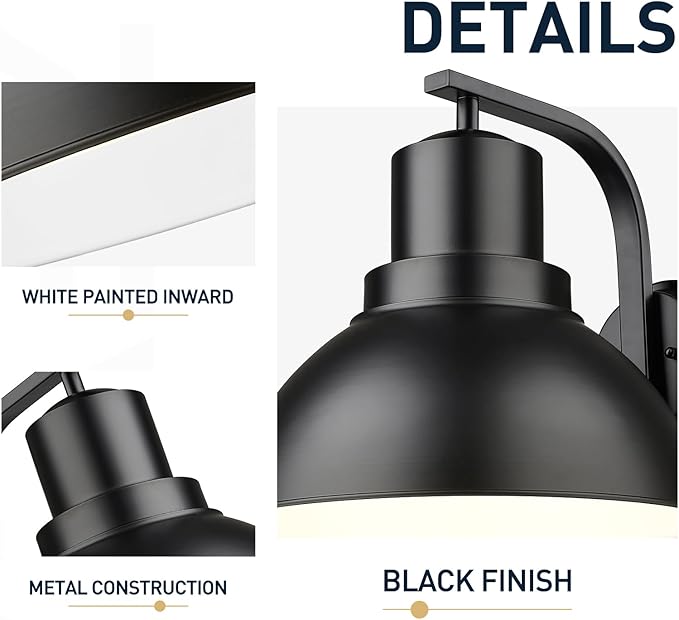 zeyu 16 Inch Black Interior Wall Sconce, Farmhouse Barn Wall Light for Porch Entryway, Metal Dome Shade in Black Finish, ZY24-1W-L BK