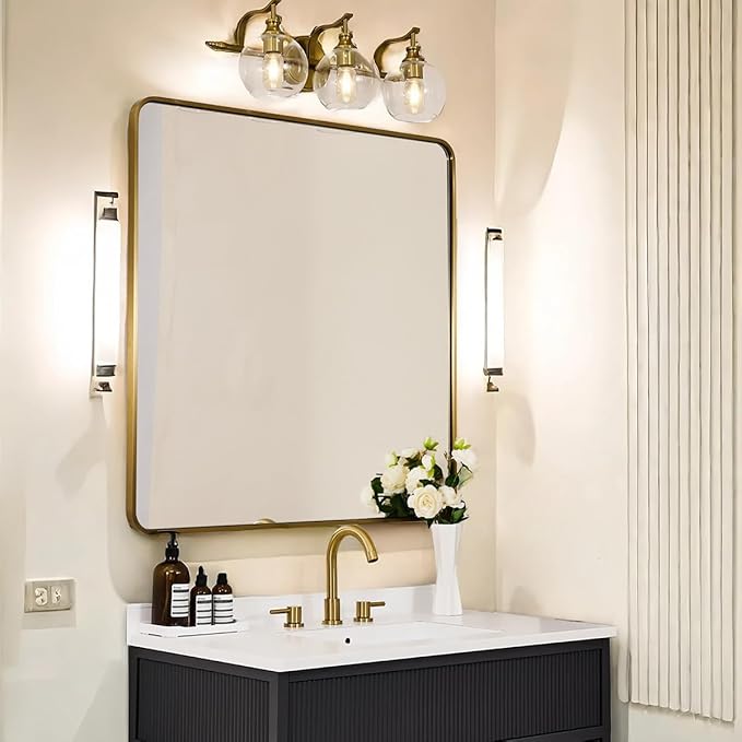ANDY STAR 36x36 Inch Gold Bathroom Mirror, Brushed Gold Square Mirrors for Wall in Anti-Rust SUS304 Tube Metal Frame, Rounded Mirrors 1’’ Deep Wall Mounted Vertically/Horizontal
