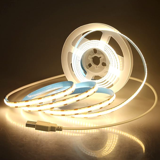 Aclorol COB LED Strip Lights for TV 5V USB Powered Warm White 6.56FT 320Leds/M COB Flexible Light Strip TV Led Backlight for Bedroom Under Cabinet Kitchen DIY Lighting Project 3000K CRI85+ 2M