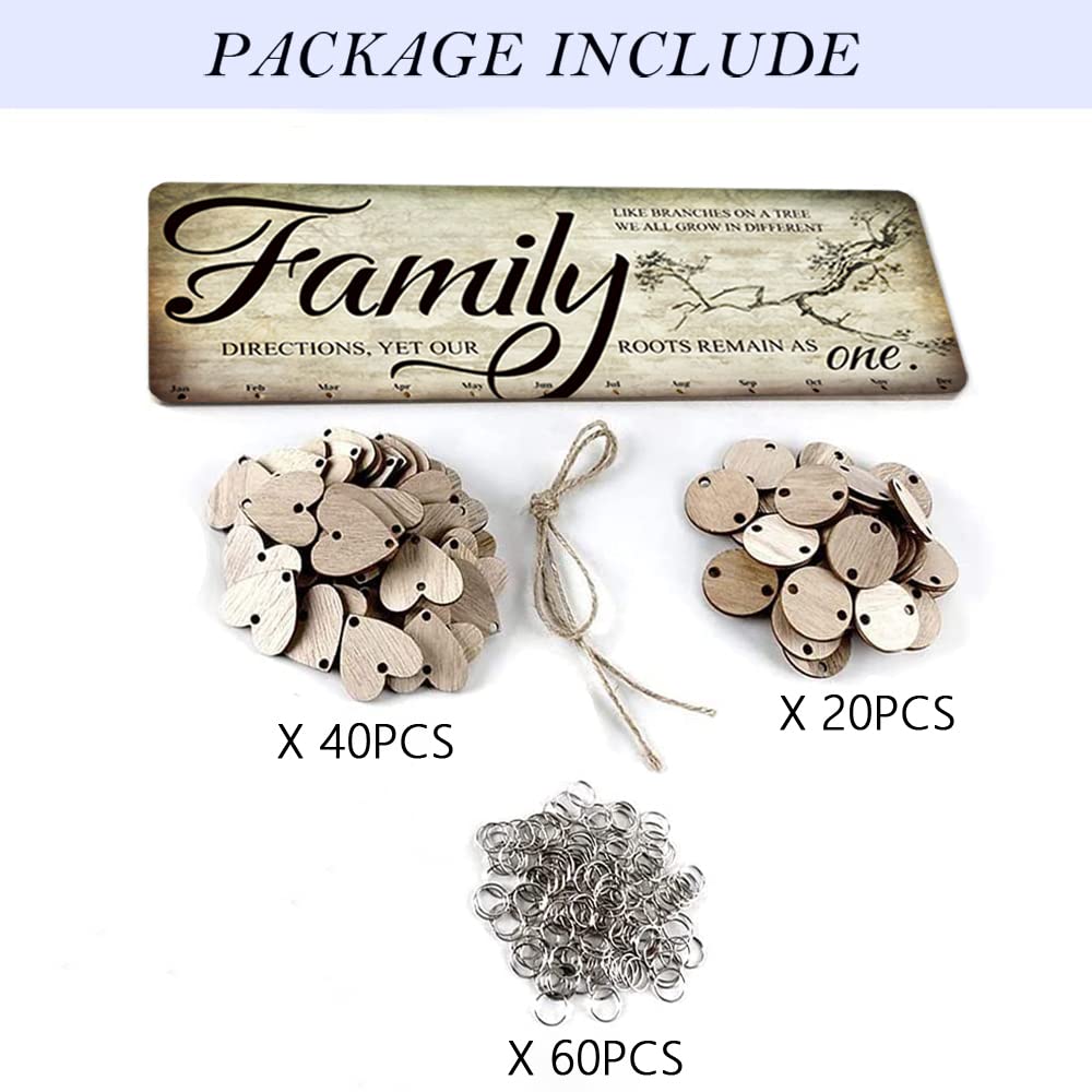 Gifts for Grandma Family Tree Wall Decor Family Birthday Board DIY Wooden Birthday Reminder Calendar Plaque for Home Decor