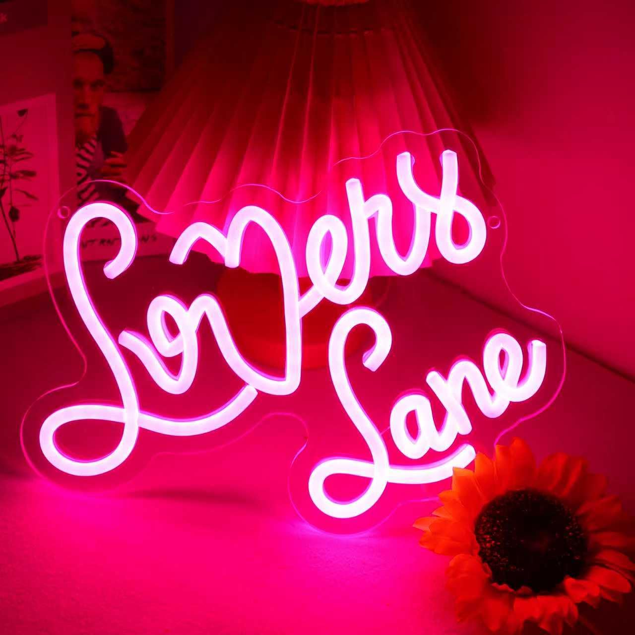 Lmnopqr Lovers Lane Street Sign Neon Sign Aesthetic Pink LED Night Light for Wall Decor, Dimmable USB for Bedroom, Wedding Party, Bar, Store, Valentine's Day Gift for Girlfriend or Wife