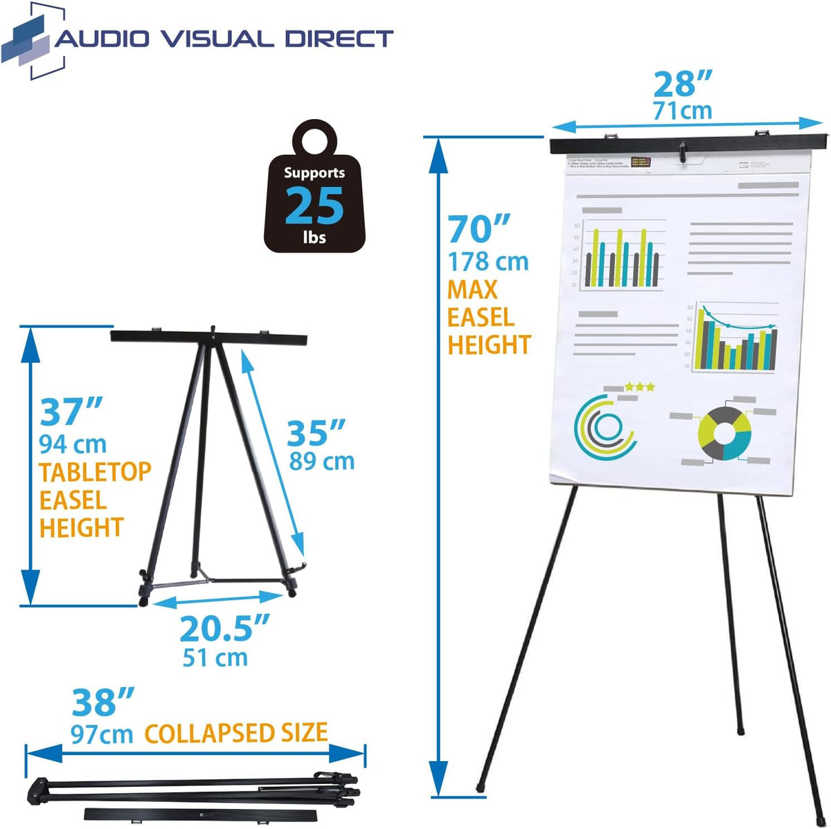 Pack of 10-Lightweight Aluminum Flip-Chart Presentation Easel, Black (10 Pack)
