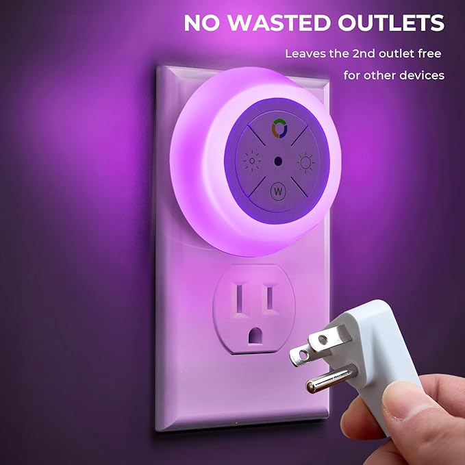 Dawnrise Night Lights Plug Into Wall, Dusk to Dawn Sensor, 2 Pack,12-Color Changing Led Plug in Night Light Dimmable for Bedroom, Stairs, Kitchen, Hallway, Utility Room, Kids Room