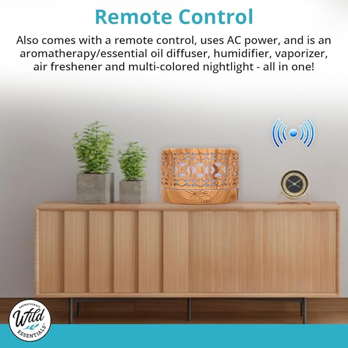 Wild Essentials 700ml Designer Large Room Essential Oil Diffuser, 5 in 1 Ultrasonic Aromatherapy Vaporizer Cool Mist Humidifier, Home, Office, Bedroom, Timer, Auto-Off, 7 Color LED (Dark Wood Hearts)