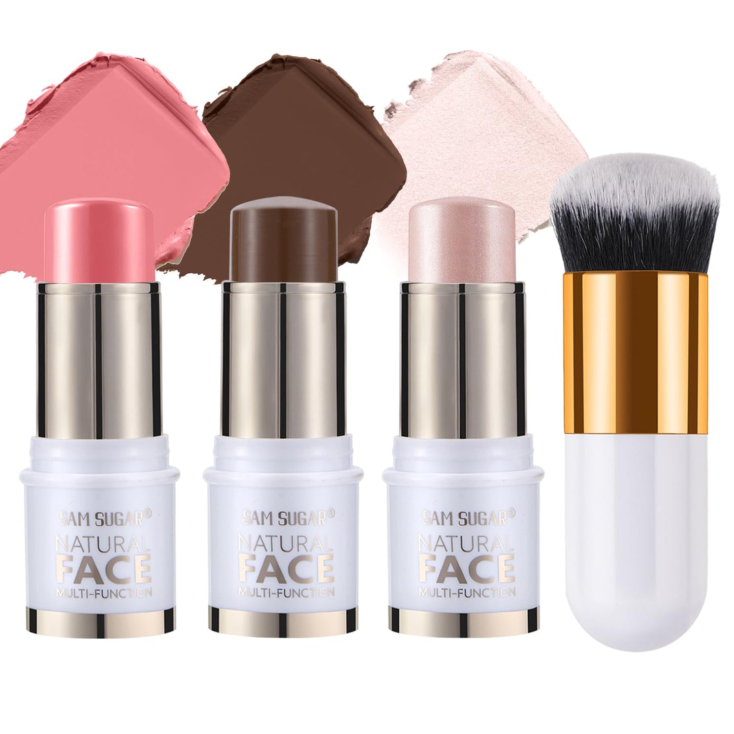 Contour Stick Makeup Kit,3Pcs Bronzer Blush Highlighter Stick Set for Create a Glowing Flawless Look, Longwear Non-Greasy Matte Finish Face Stick Trio, Include Brush â Light Medium (#03,06,09)