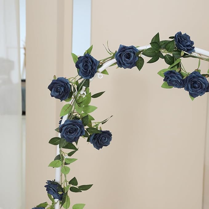 2 Strands 73'' Artificial Silk Rose Flower Vines Garland, Fake Roses Floral Green Leaves Hanging Plant for Wedding Arrangement Decoration, Wall, Party, Bedroom, Home Decor (Blue)