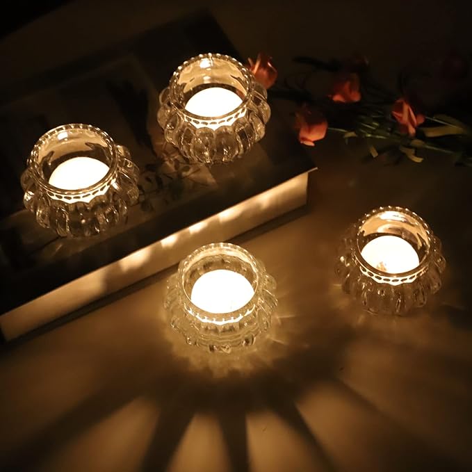Woho Clear Votive Candle Holders Set of 6,Tealight Candle Holder Bulk for Wedding Party, Glass Tea Lights Candle Holder for Table Centerpiece, Christmas Decor